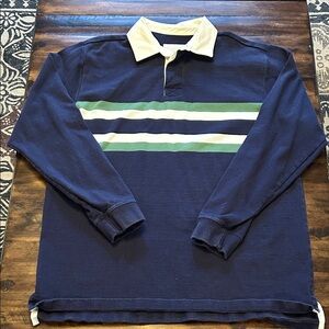L.L. Bean Rugby Shirt Men’s Large Navy Long-Sleeve Preppy Sporty Collegiate